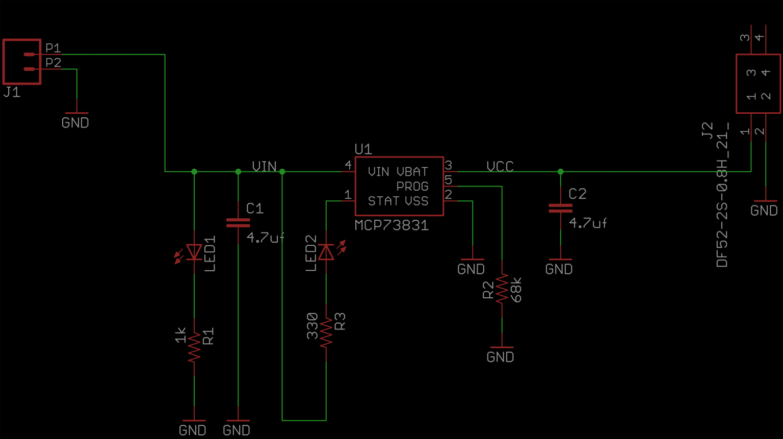 MCP73831 LiPo Battery Charger PC Board Eagle Schematic